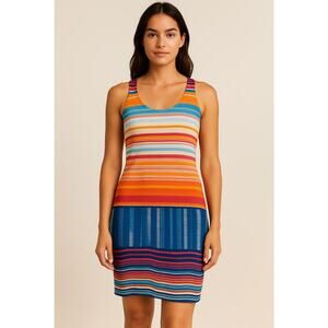 Worthington NWT Multicolored Striped Sheath Dress SZ 12 Sleeveless Keyhole Back